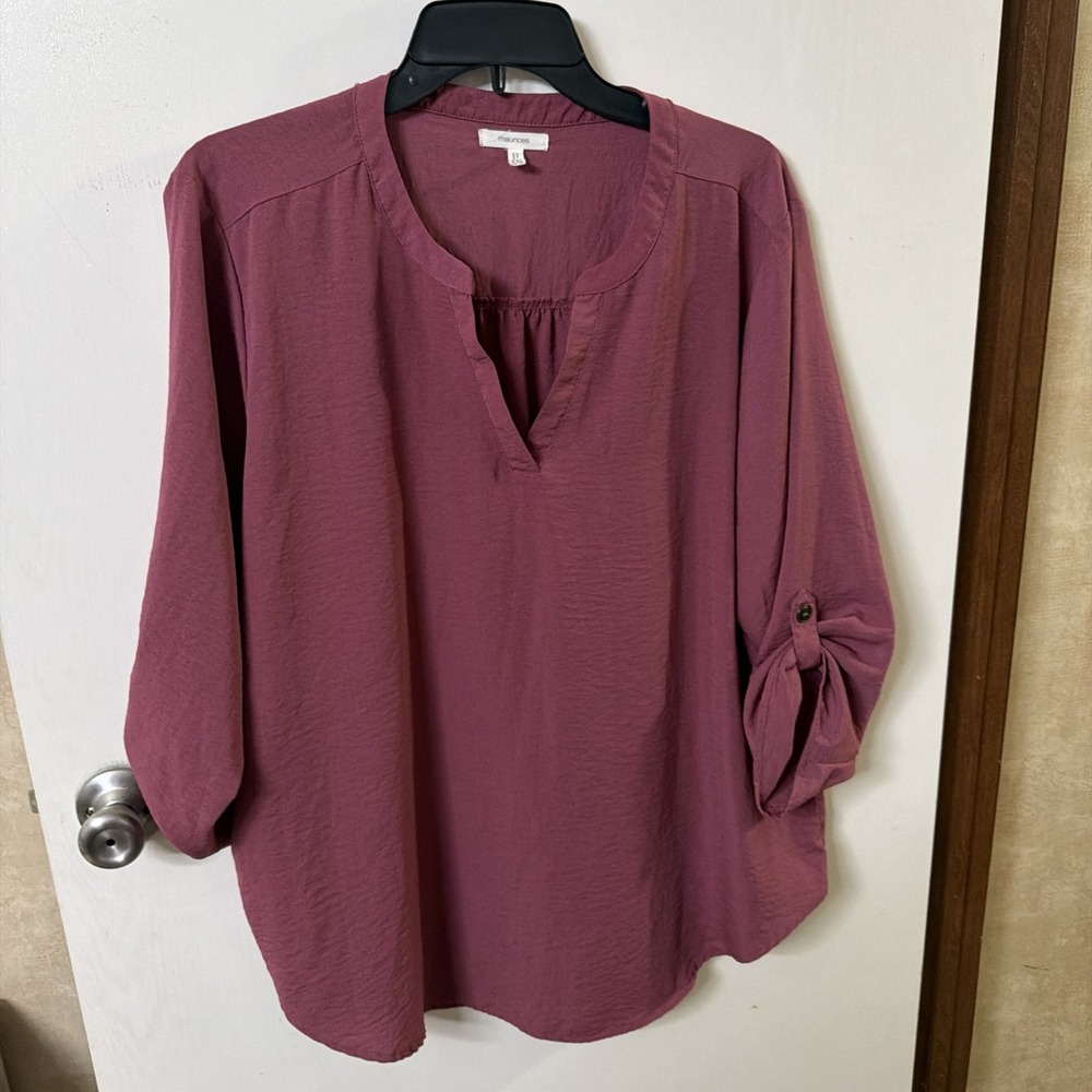 MAURICES Women's Size XXL  3/4 Sleeve Popover Blouse--Burgundy